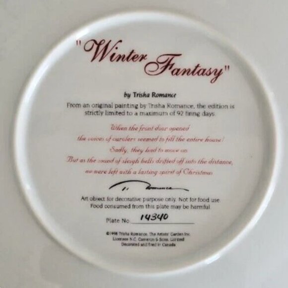 Trisha Romance "Winter Fantasy" Framed Collector Plate No. 14340 - Picture 4 of 5